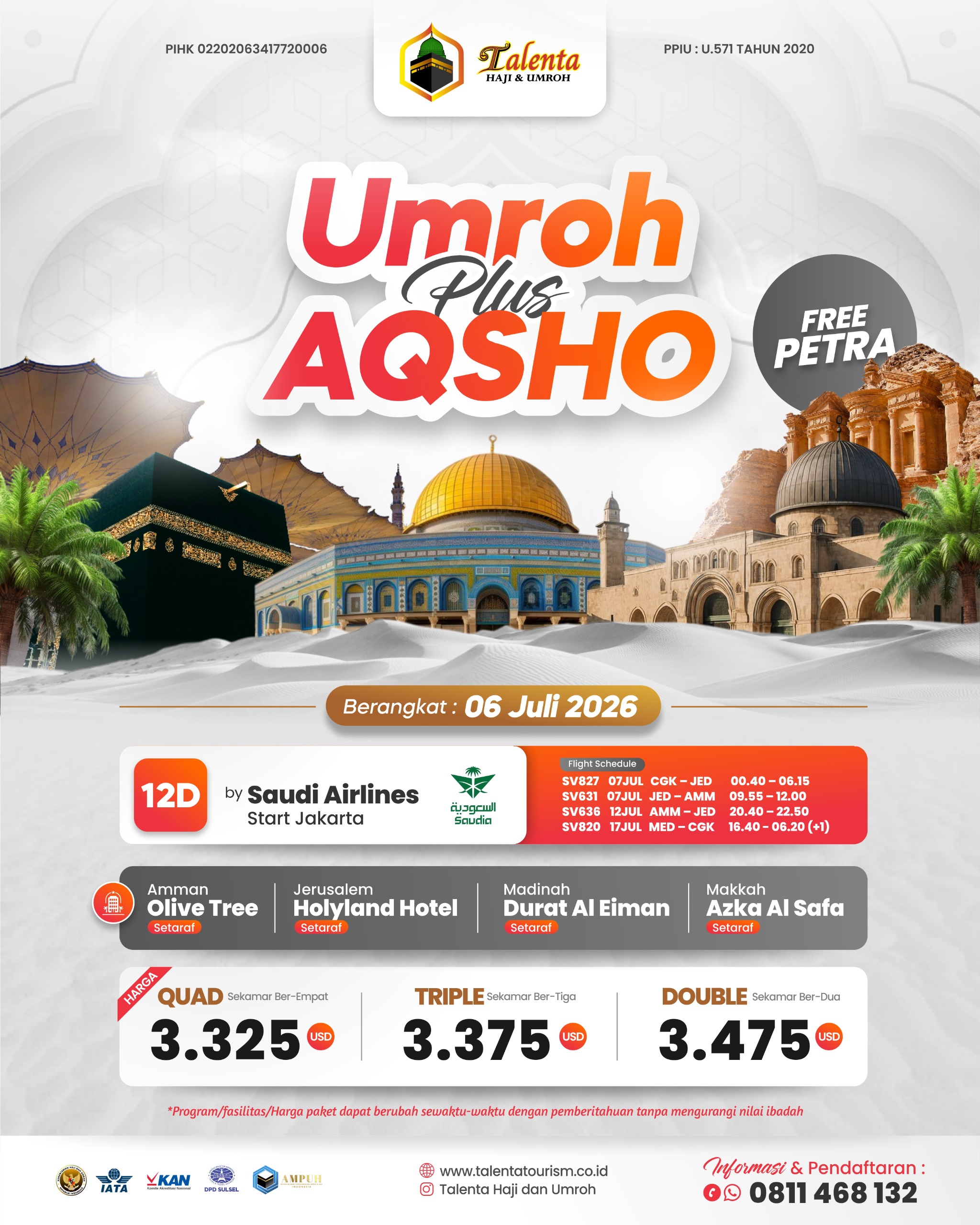 UMROH PLUS AQSA PAKET 12 HARI FREE PETRA