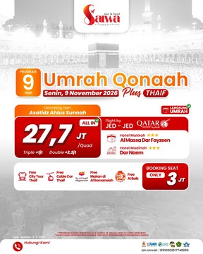 UMRAH QONAAH PLUS THAIF 9 HARI 9 NOVEMBER 2026