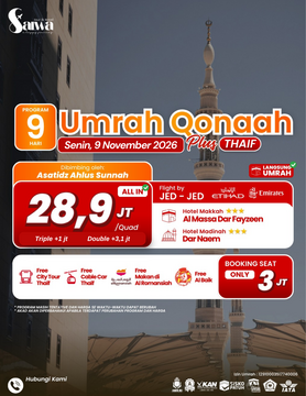 UMRAH QONAAH PLUS THAIF 9 HARI 9 NOVEMBER 2026