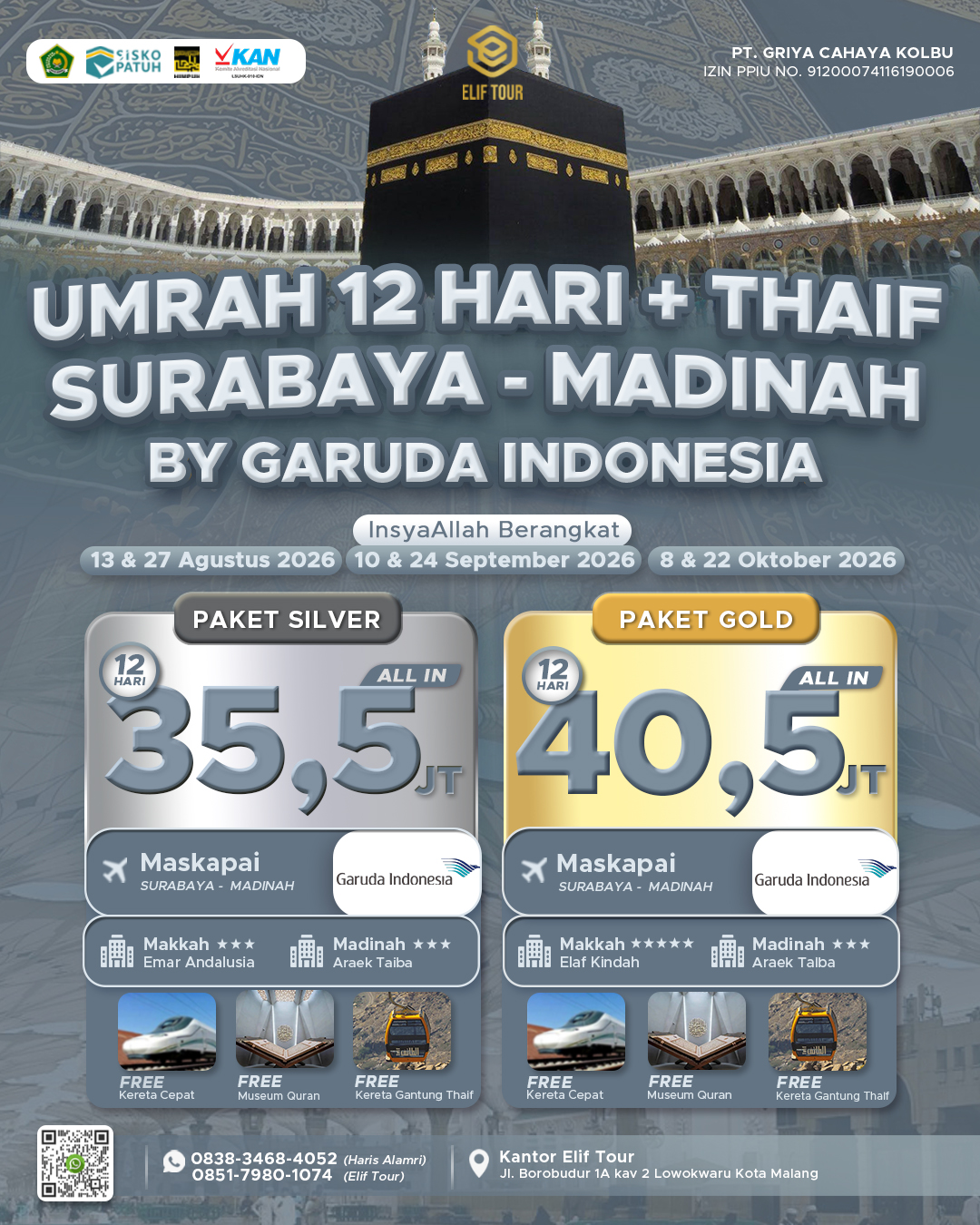 UMRAH 12 HARI + THAIF SURABAYA - MADINAH BY GARUDA INDONESIA 