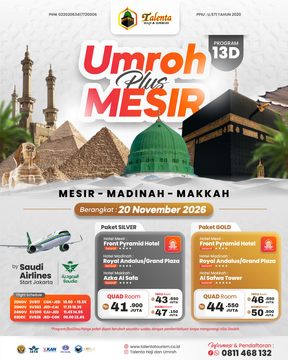 UMROH 20 NOVEMBER 2026 PLUS MESIR PAKET 13 HARI BY SAUDIA AIRLINES