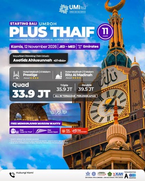 UMROH PLUS CITY TOUR THAIF 11 HARI STARTING BALI 12 NOVEMBER 2026