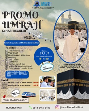 PAKET UMROH SPESIAL PROMO START BATAM 13 HARI OKTOBER 2026 BERSAMA USTAD YANA MULYANA, S Pd