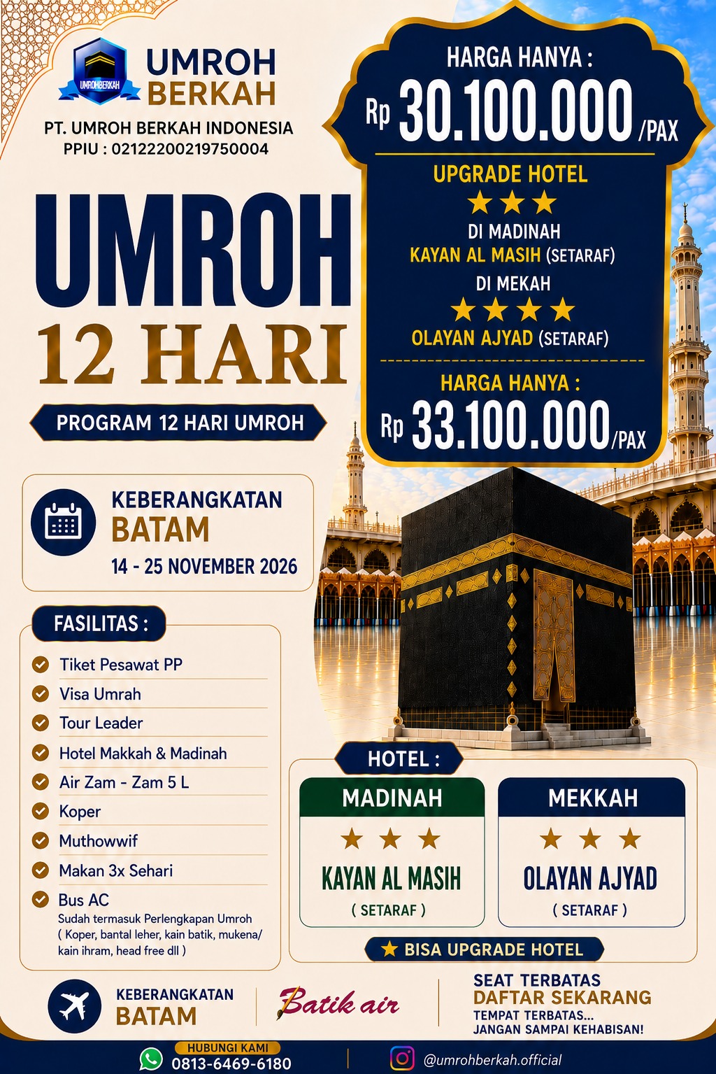 PAKET UMROH SPESIAL NOVEMBER 12 HARI START BATAM 