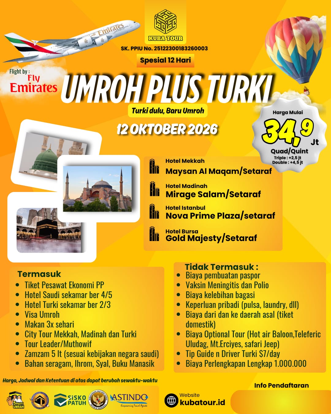 UMROH PLUS TURKI 12 OKTOBER 2026