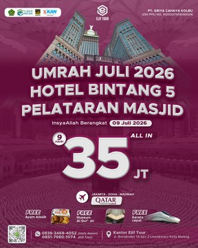 UMRAH JULI 2026 HOTEL BINTANG 5 PELATARAN MASJID