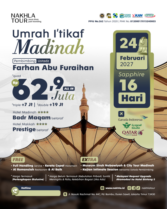 UMROH ITIKAF MADINAH 1448 H 24 FEBRUARI 2027