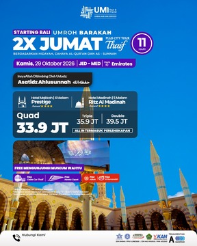 UMROH BARAKAH 2X JUMAT PLUS CITY TOUR THAIF 11 HARI STARTING BALI 29 OKTOBER 2026