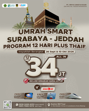 UMRAH SMART SURABAYA - JEDDAH 12 HARI PLUS THAIF (26 SEPTEMBER 2026)
