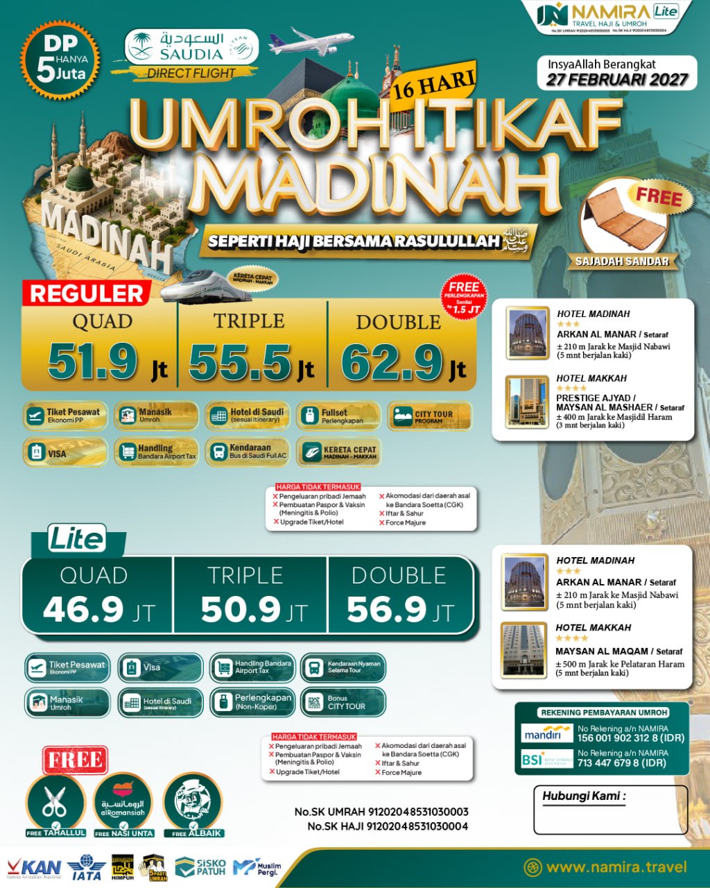 UMROH ITIKAF MADINAH 27 FEBRUARI 2027  (REGULER)