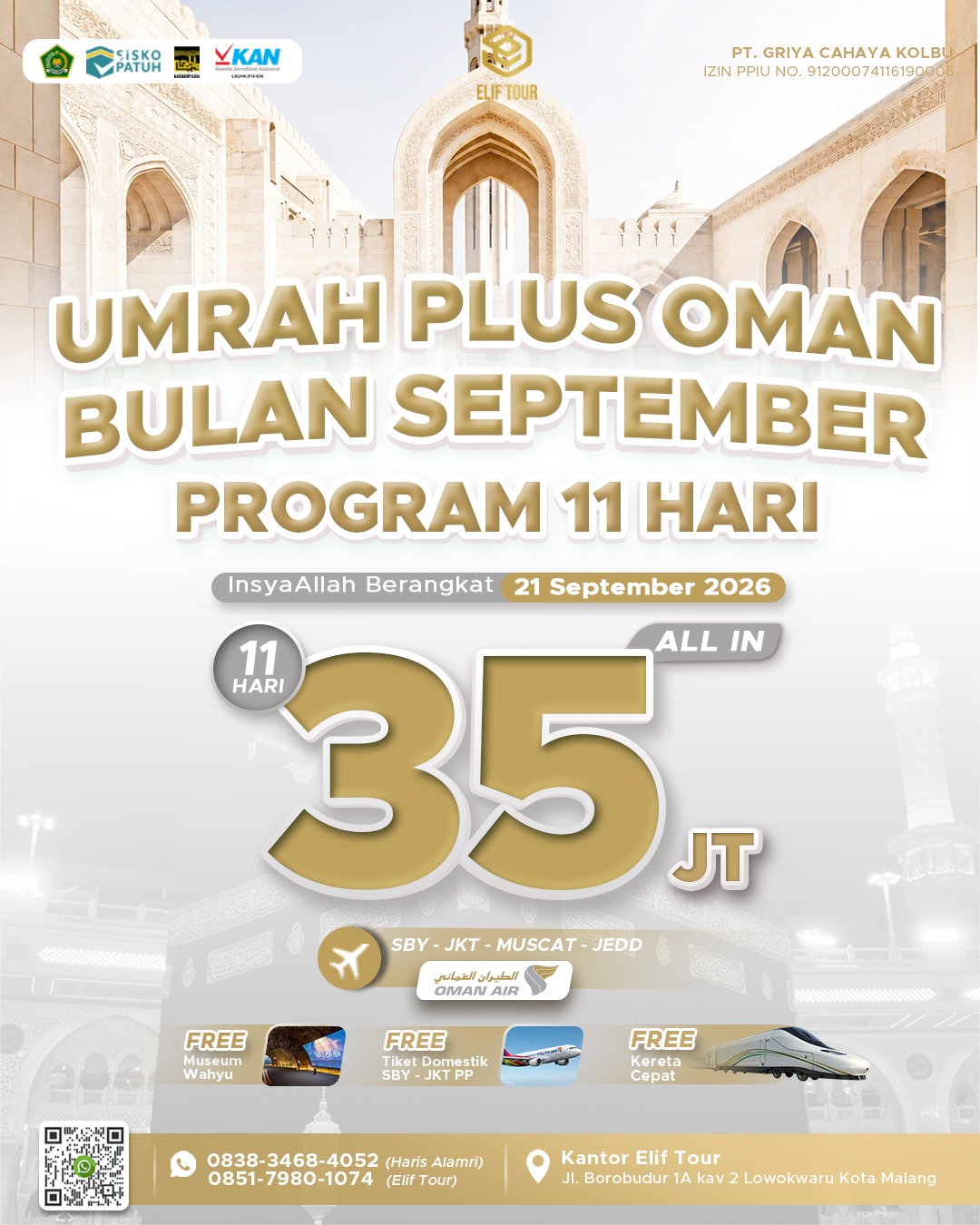 UMRAH PLUS OMAN BULAN SEPTEMBER 11 HARI