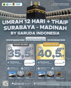 UMRAH 12 HARI + THAIF SURABAYA - MADINAH BY GARUDA INDONESIA 
