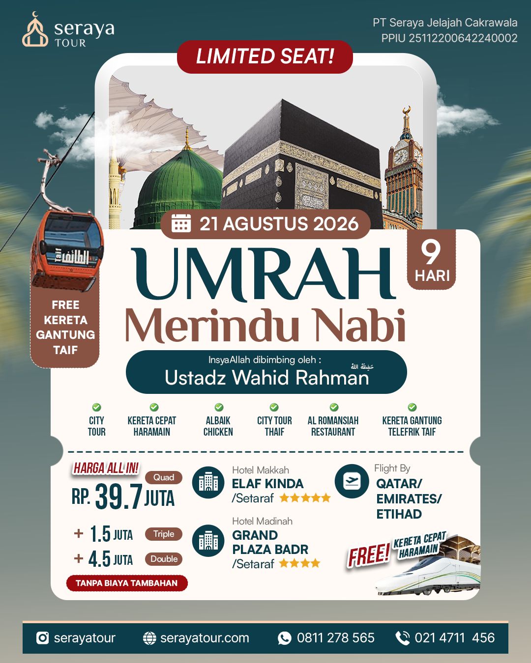 Umrah Plus Taif: 21 Agustus 2026 (9 Hari)