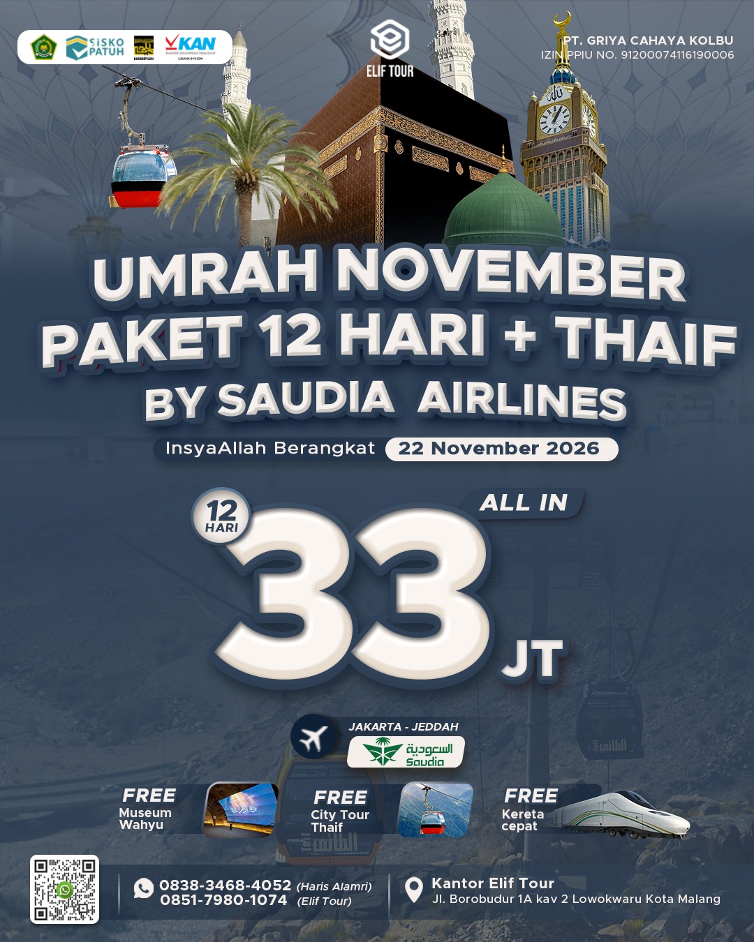 UMRAH NOVEMBER 12 HARI + THAIF BY SAUDIA AIRLINES