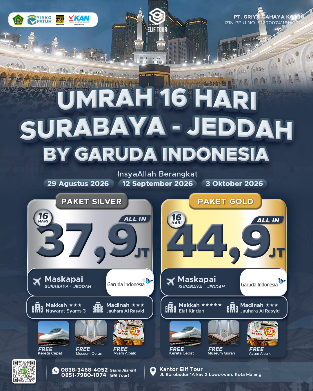 UMRAH 16 HARI SURABAYA - JEDDAH BY GARUDA INDONESIA (3 OKTOBER 2026)