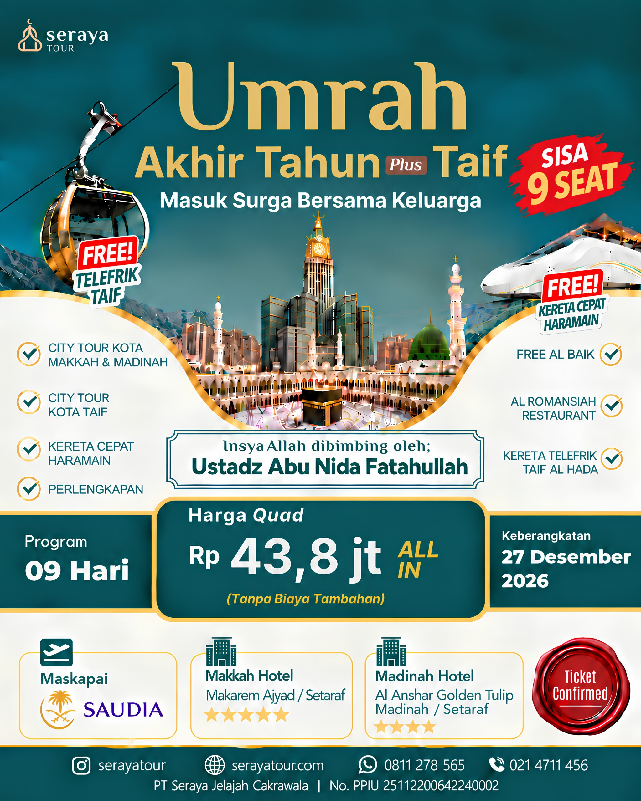 Umrah Plus Taif: 27 Desember 2026 (9 Hari)