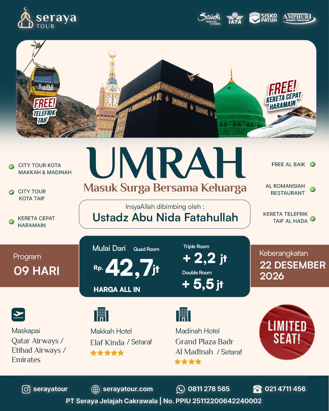 Umrah Plus Taif: 22 Desember 2026 (9 Hari)