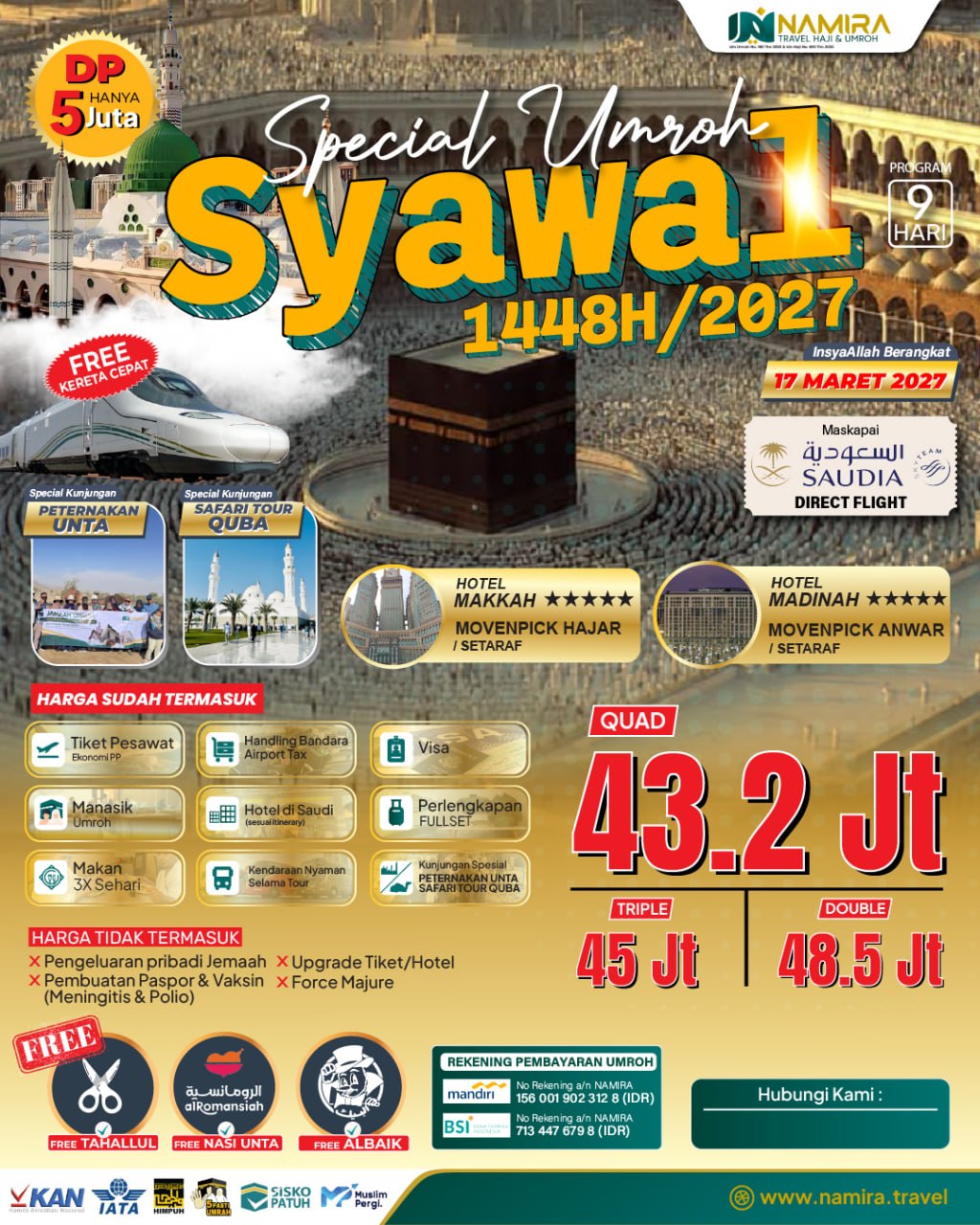 PAKET UMROH SYAWAL GOLD 17 MARET 2027