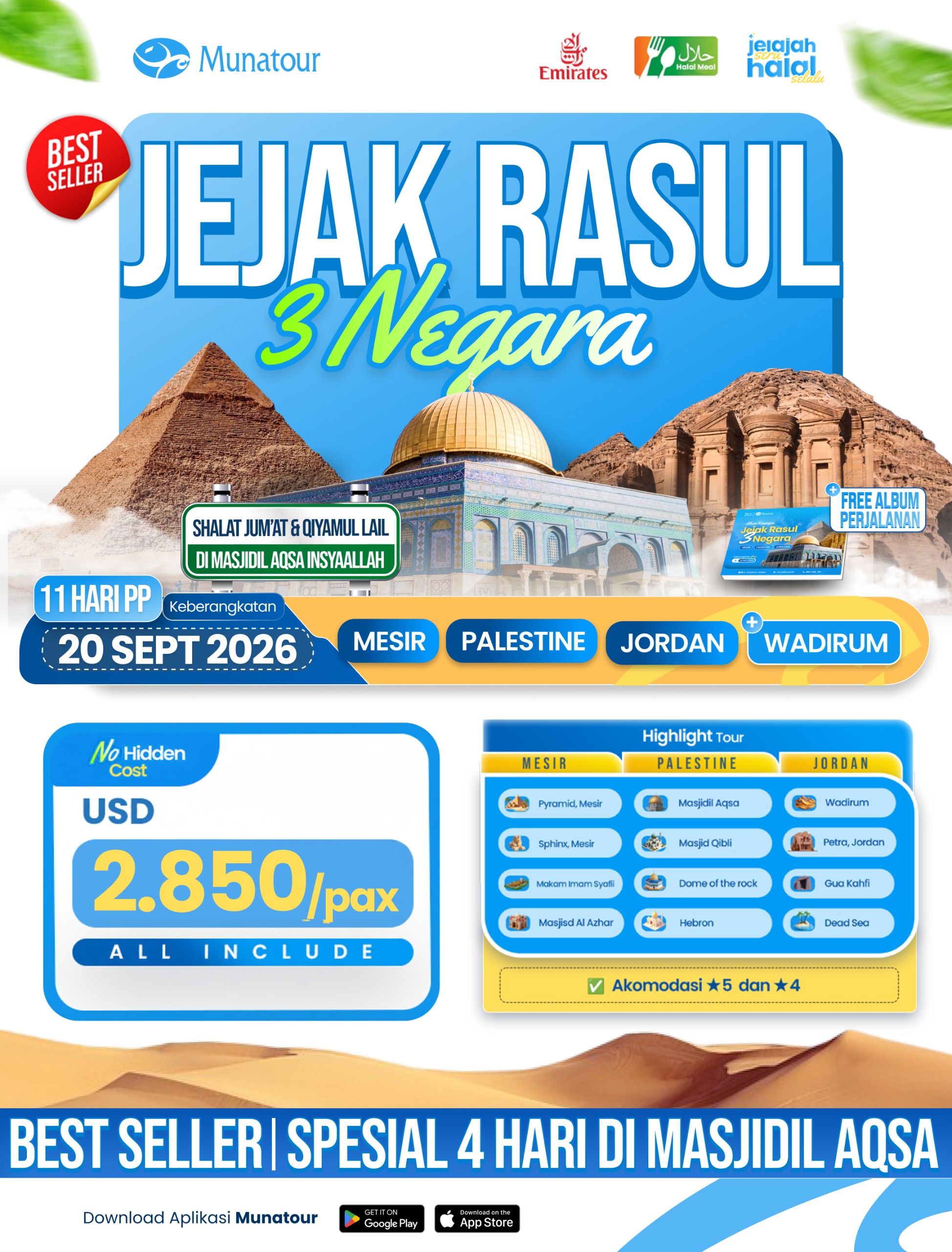 Paket Jejak Rasul 3 Negara 2026: Mesir, Palestina & Yordania 11 Hari