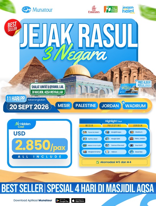 Paket Jejak Rasul 3 Negara 2026: Mesir, Palestina & Yordania 11 Hari