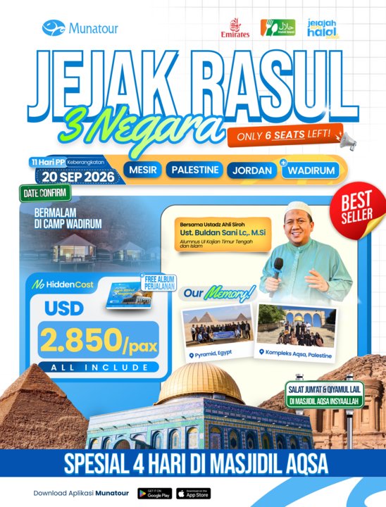 Jejak Rasul 3 Negara 20 September 2026: Mesir, Palestina & Yordania 11 Hari