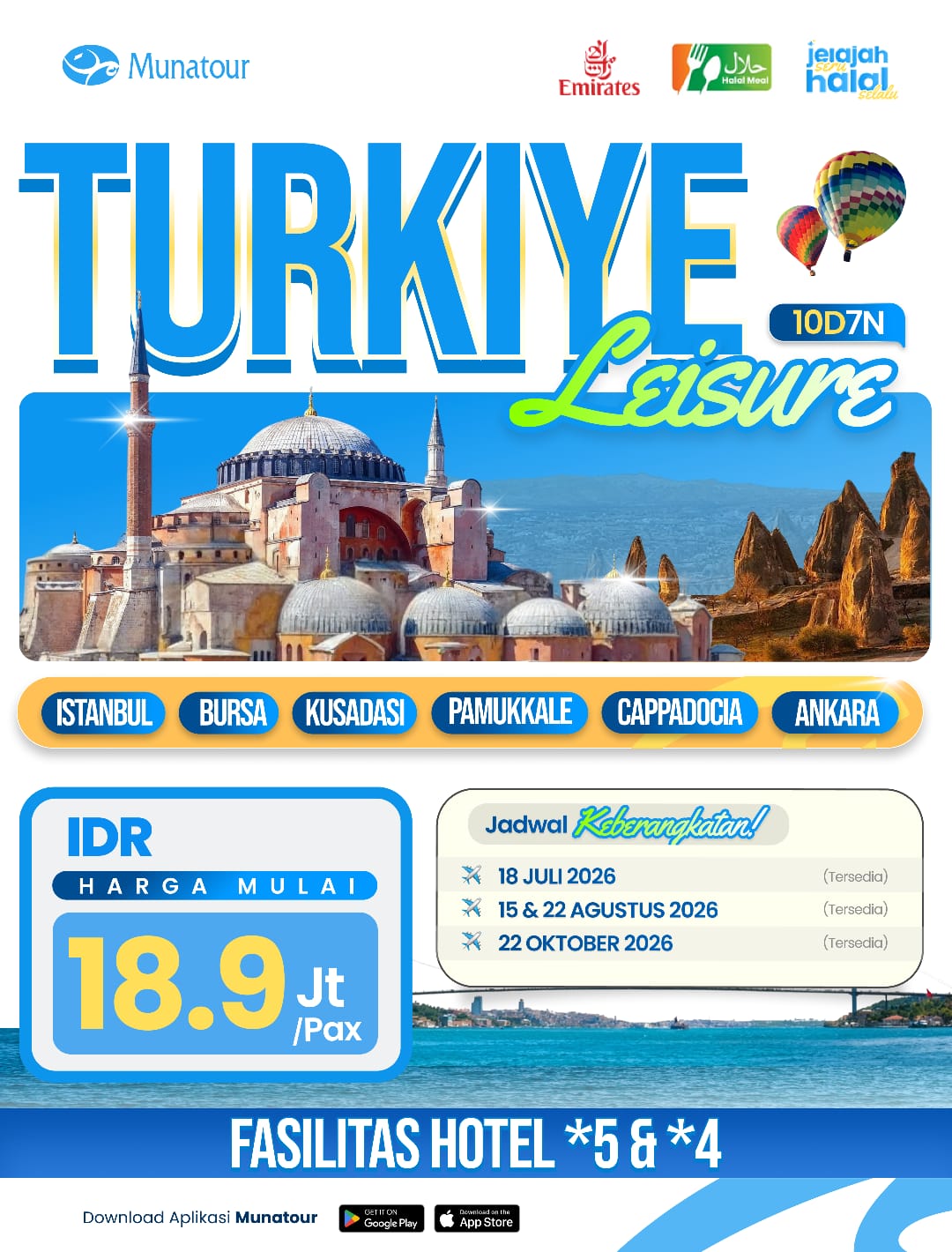 Turkiye Leisure 10 Hari 7 Malam: Jelajahi Pesona Turki dari Istanbul hingga Cappadocia Juli - Oktober