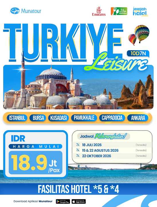 Turkiye Leisure 10 Hari 7 Malam: Jelajahi Pesona Turki dari Istanbul hingga Cappadocia Juli - Oktober