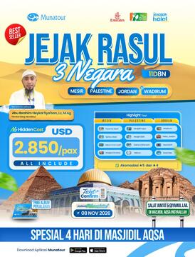 Jejak Rasul 3 Negara 08 November 2026: Mesir, Palestina & Yordania 11 Hari keberangkatan