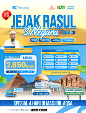 Jejak Rasul 3 Negara 15 November 2026: Mesir, Palestina & Yordania 11 Hari keberangkatan