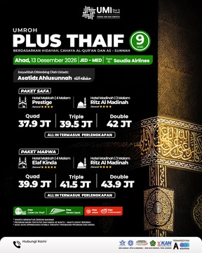 UMROH PLUS THAIF 9 HARI PAKET SAFA 13 DESEMBER 2026