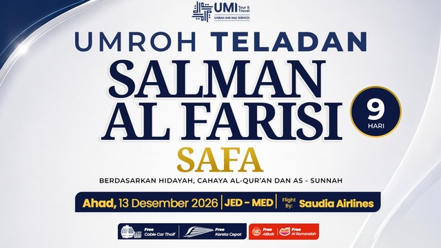 UMROH TELADAN SALMAN AL FARISI PLUS THAIF 9 HARI PAKET SAFA 13 DESEMBER 2026