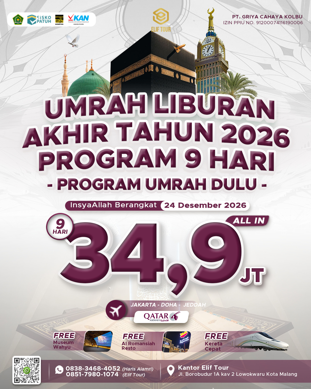 UMRAH LIBURAN AKHIR TAHUN 2026 PROGRAM 9 HARI UMRAH DULU