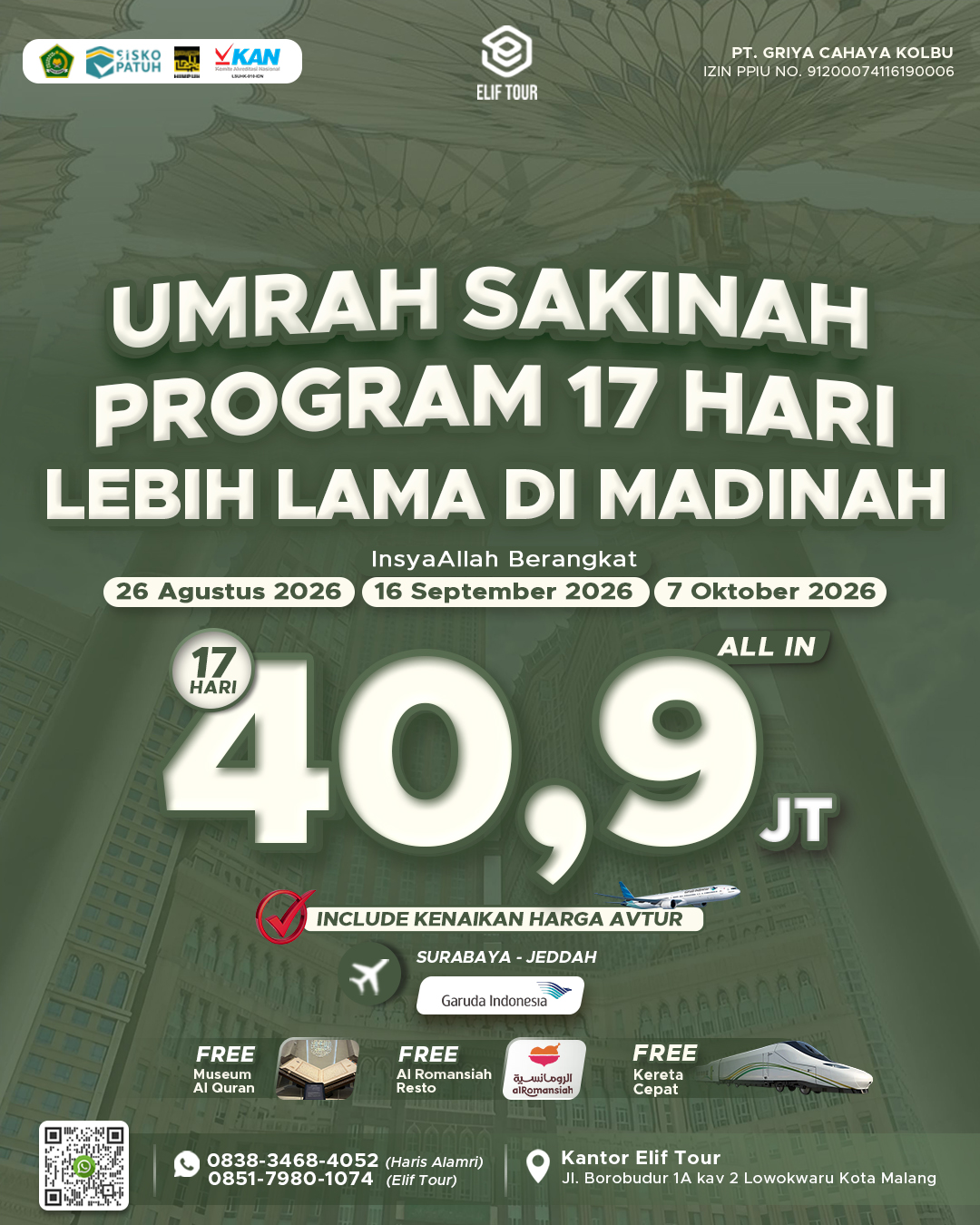 UMRAH SAKINAH 17 HARI LEBIH LAMA DI MADINAH