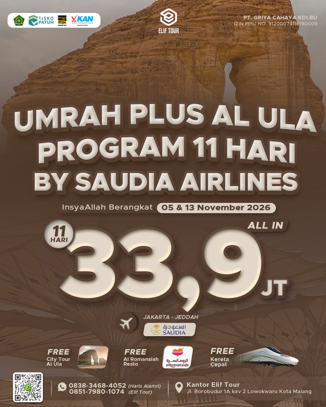 UMRAH PLUS AL - ULA 11 HARI BY SAUDIA AIRLINES