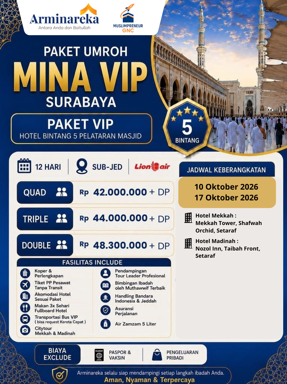 PAKET MINA 12 D SUB JED  10 OKTOBER & 17 OKTOBER 2026 BY LION AIR