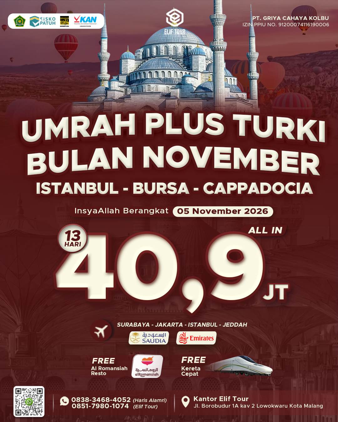 UMRAH PLUS TURKI NOVEMBER ISTANBUL - BURSA - CAPPADOCIA