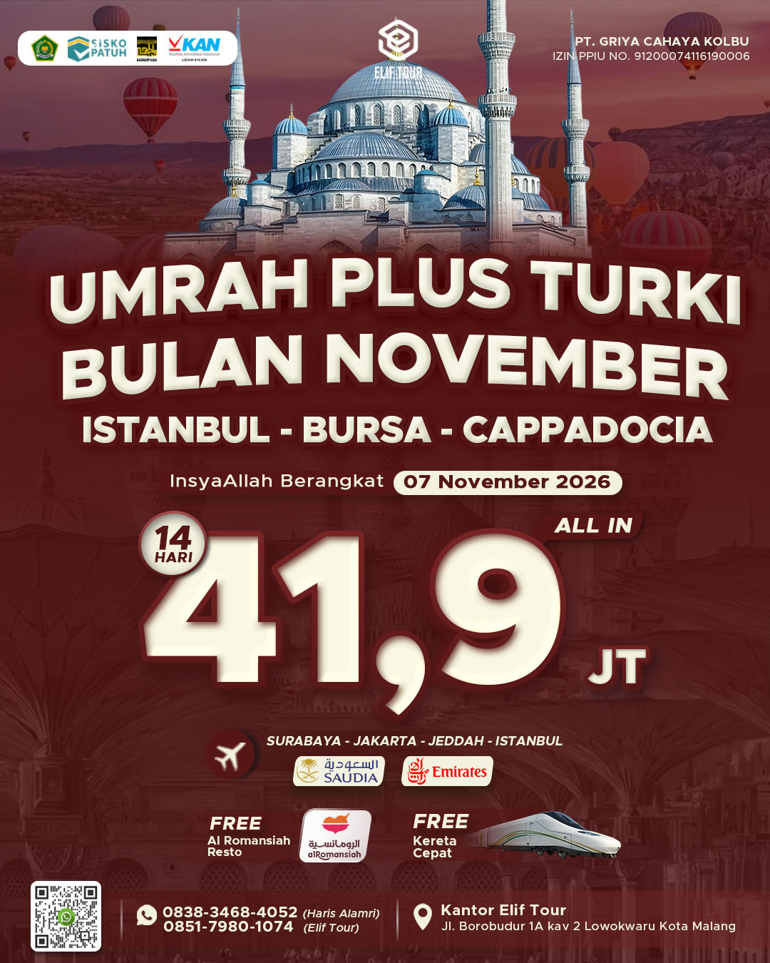 UMRAH PLUS TURKI NOVEMBER ISTANBUL - BURSA - CAPPADOCIA