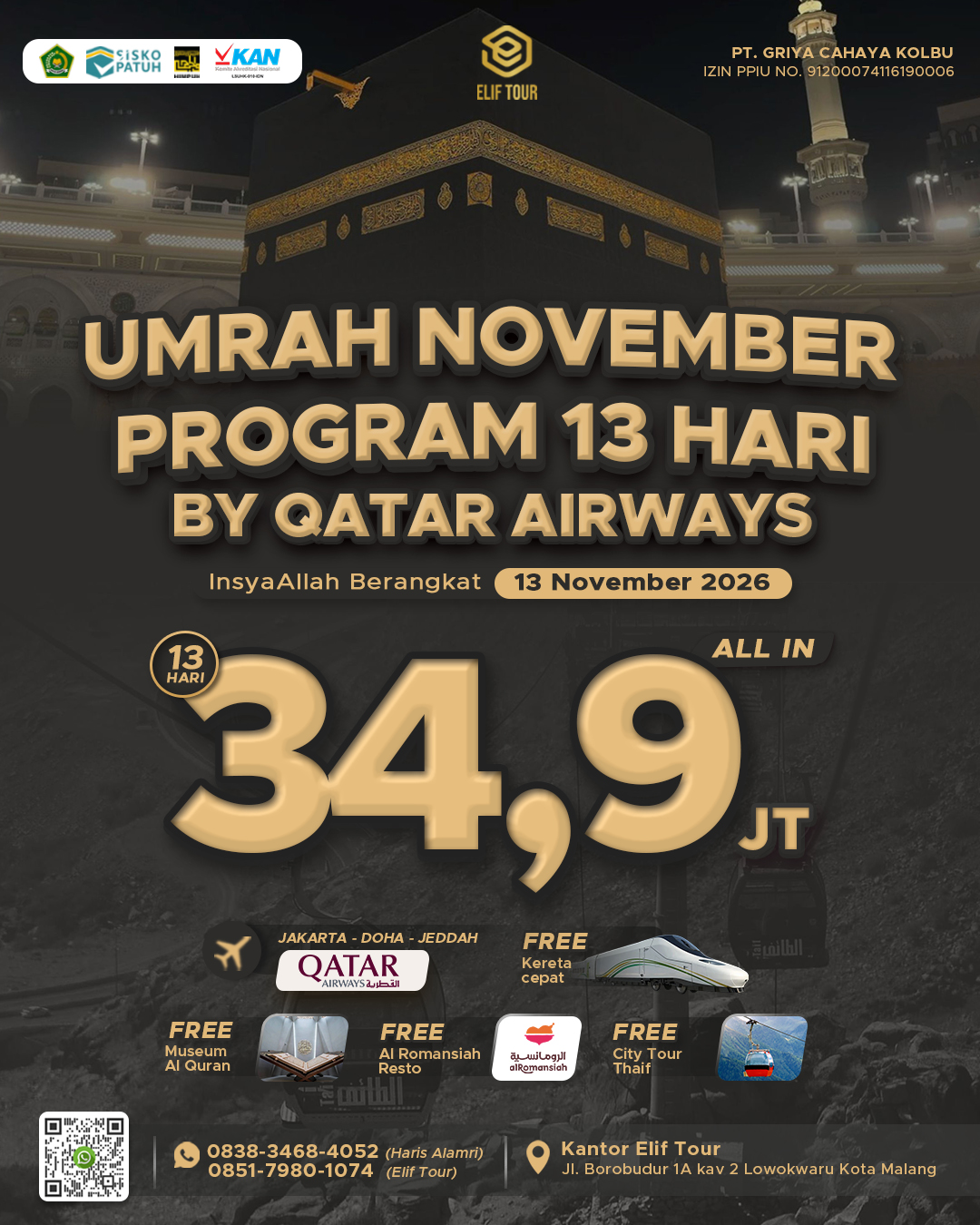 UMRAH NOVEMBER PROGRAM 13 HARI BY QATAR AIRWAYS