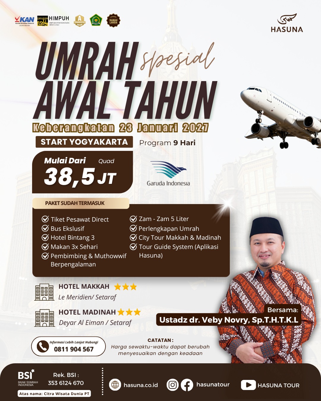 Jasa & Paket Umroh Hasuna Reguler 23 Januari 2027