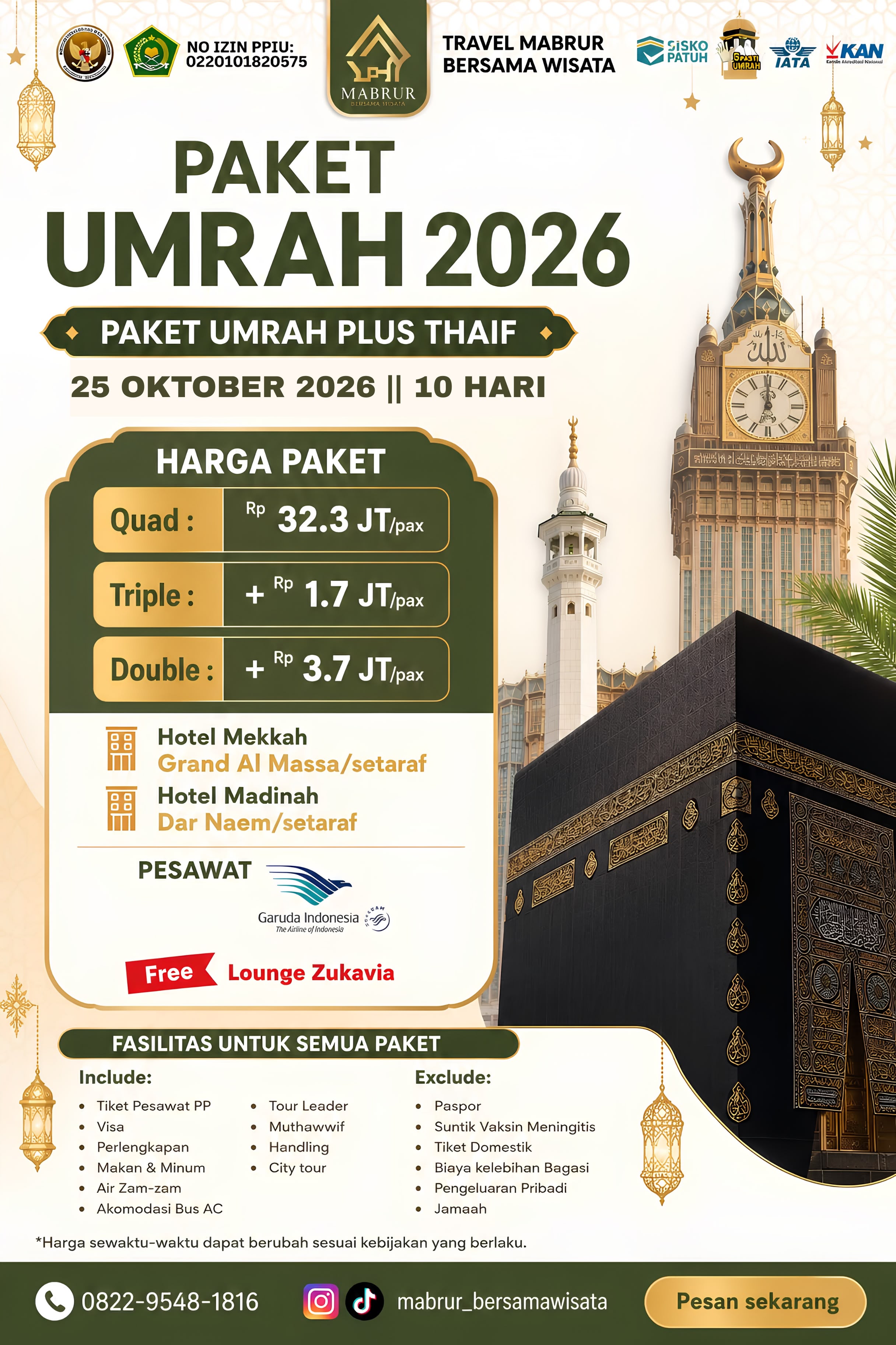 UMRAH 25 OKTOBER 2026 PLUS THAIF
