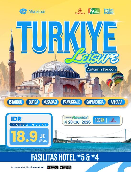 Turkiye Leisure 10 Hari 7 Malam: Jelajahi Pesona Turki Periode 20 Oktober 2026