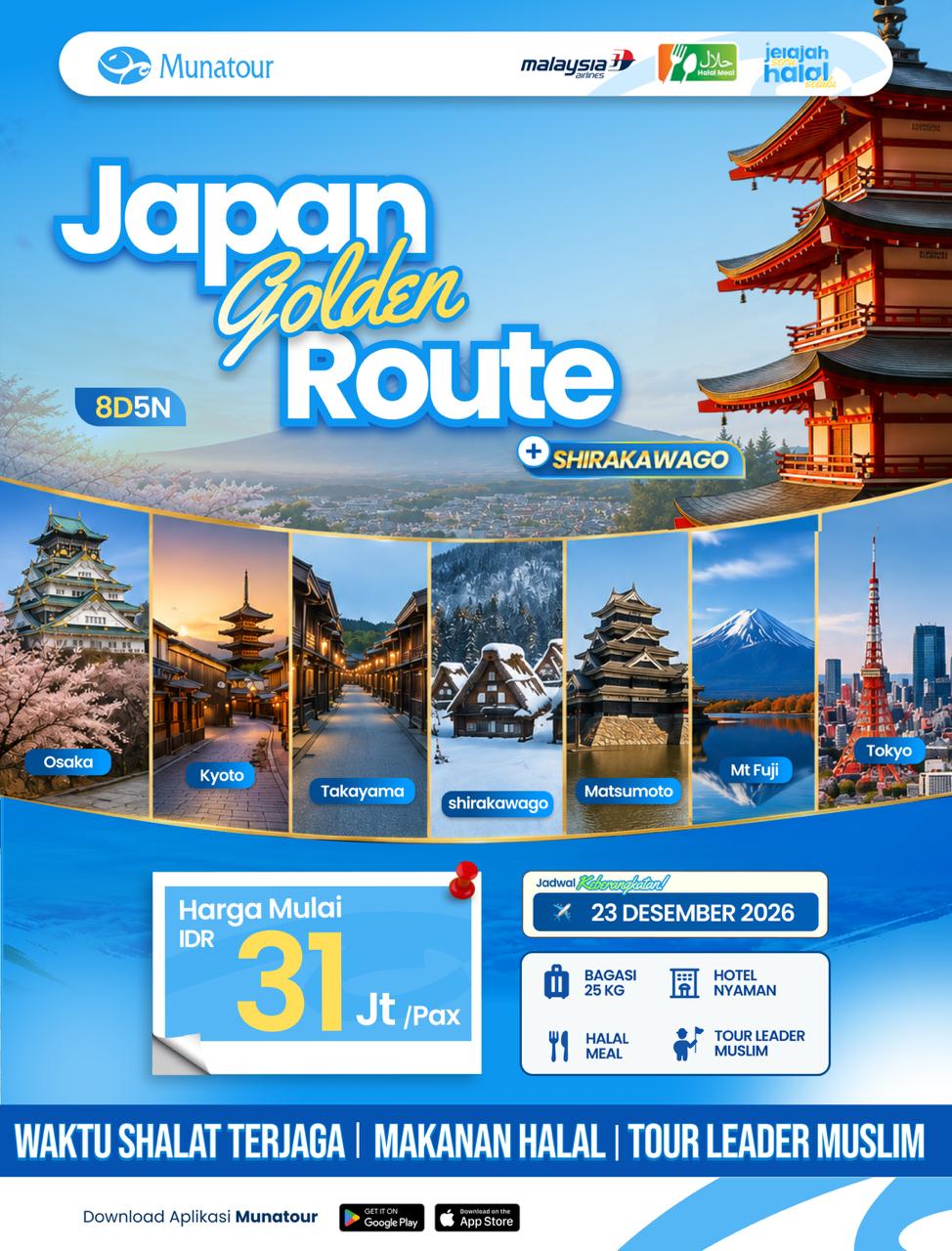 🇯🇵 Japan Golden Route + Shirakawago Periode Libur Akhir Tahun