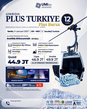 UMROH PLUS TURKIYE 12 HARI PLUS BURSA 11 JANUARI 2027