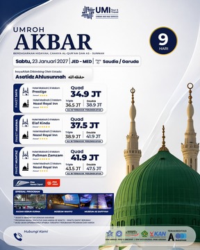 UMROH AKBAR 9 HARI PAKET MARWA 23 JANUARI 2027
