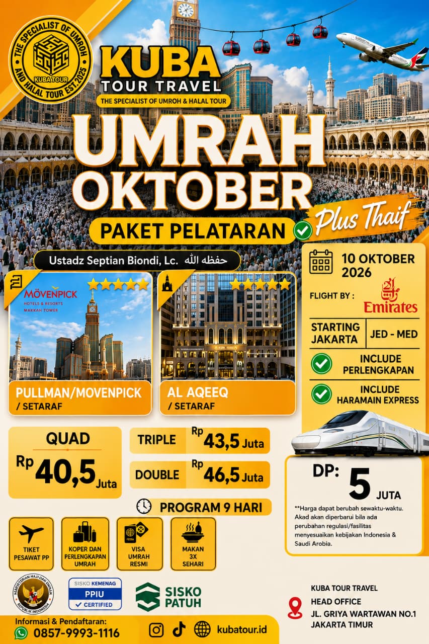 UMROH OKTOBER 2026 – PAKET PELATARAN PLUS THAIF