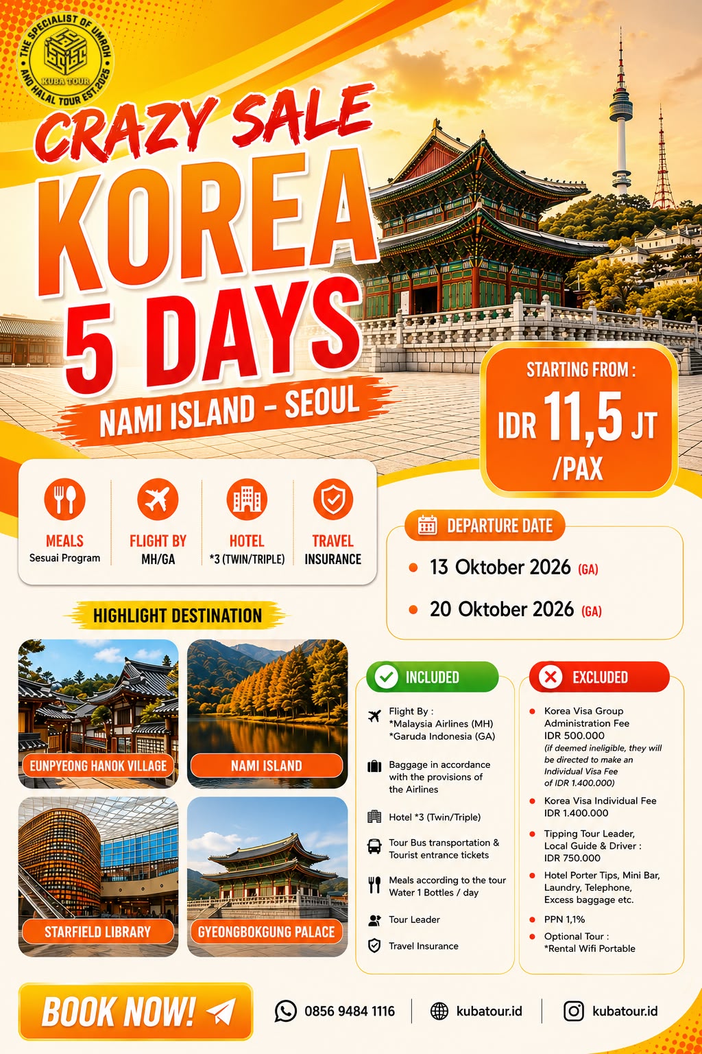 CRAZY SALE KOREA 5 DAYS 13 OKT 2026 – NAMI ISLAND & SEOUL