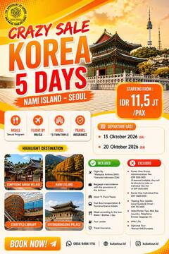 CRAZY SALE KOREA 5 DAYS 13 OKT 2026 – NAMI ISLAND & SEOUL
