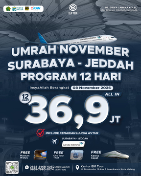 UMRAH NOVEMBER SURABAYA - JEDDAH PROGRAM 12 HARI
