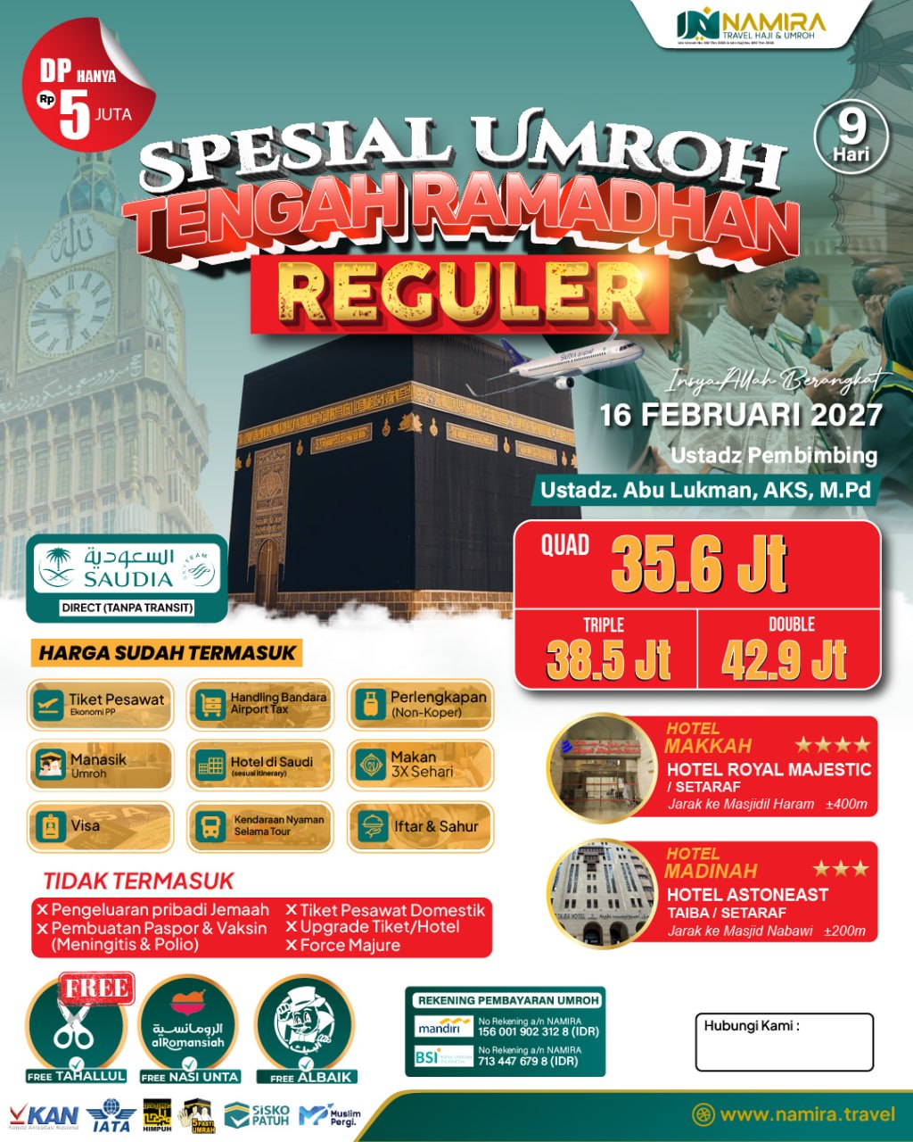 UMROH REGULER TENGAH RAMADHAN 16 FEBRUARI 2027