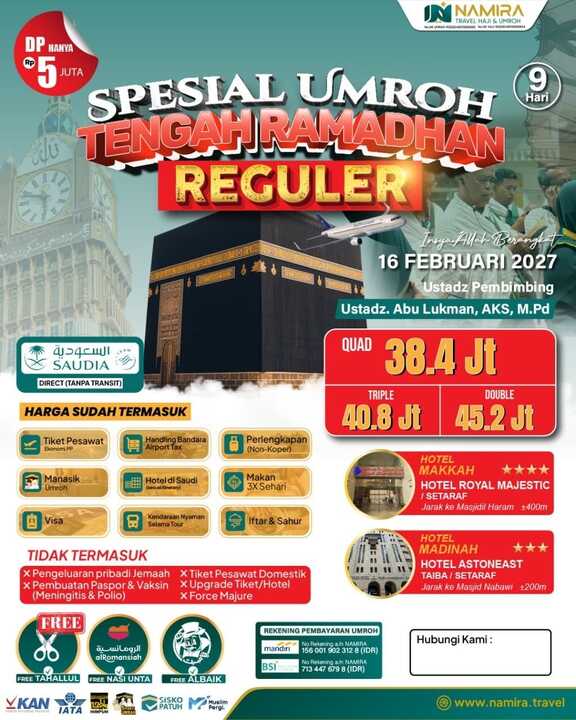 UMROH REGULER TENGAH RAMADHAN 16 FEBRUARI 2027